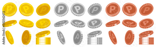 キラキラしているポイントコイン 金貨 イラスト イメージ 素材 セット まとめ売り 金銀銅