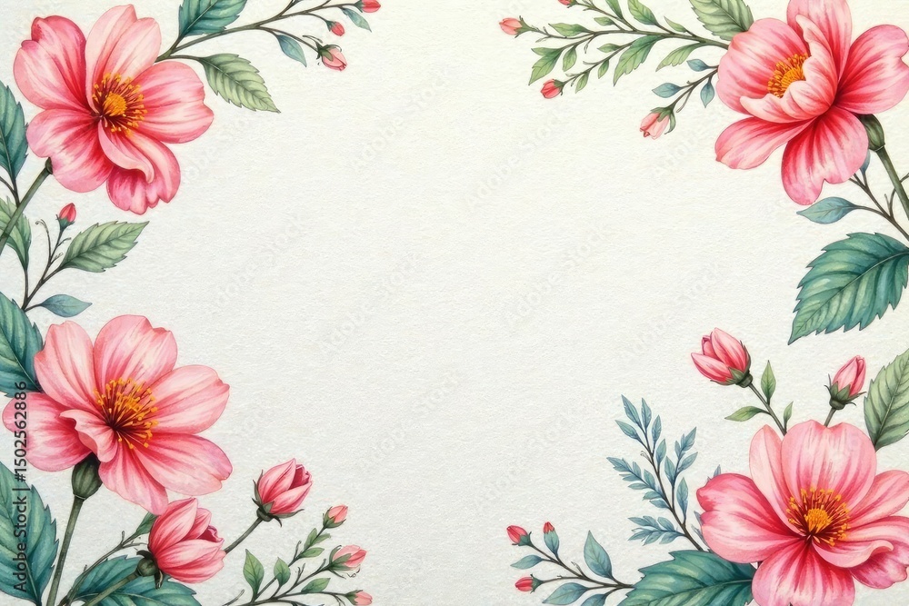 Fototapeta premium Delicate watercolor floral pattern on textured paper, texture, fabric, motifs