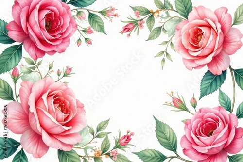 Delicate watercolor floral pattern, blooming roses and leaves, petal, romantic
