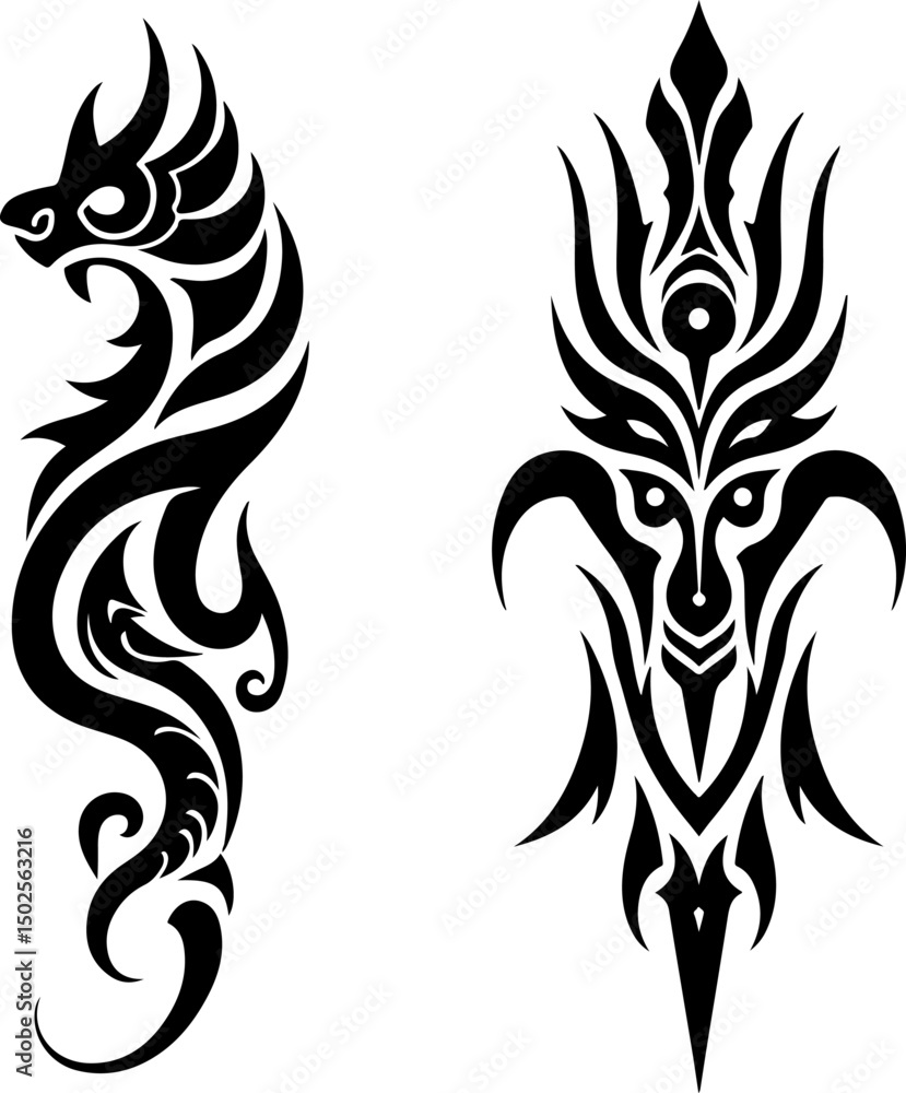 Obraz premium Tribal Mythical Creatures Tattoo Set vector