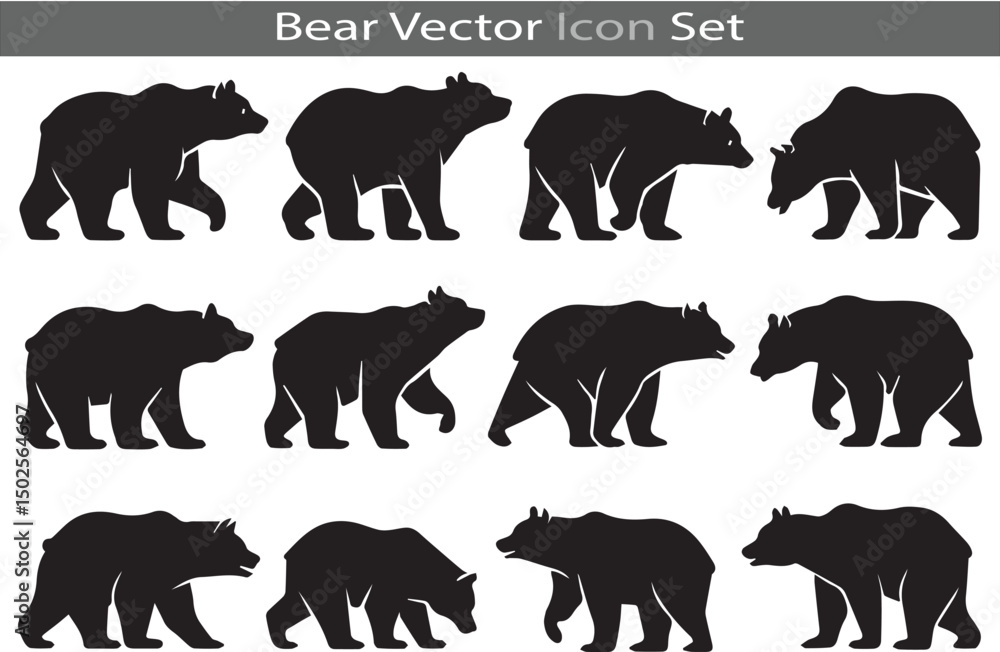 Obraz premium A Set of Bear silhouette icon collection vector illustration on a white background