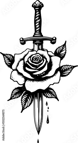 Rose and Dagger Tattoo Design 