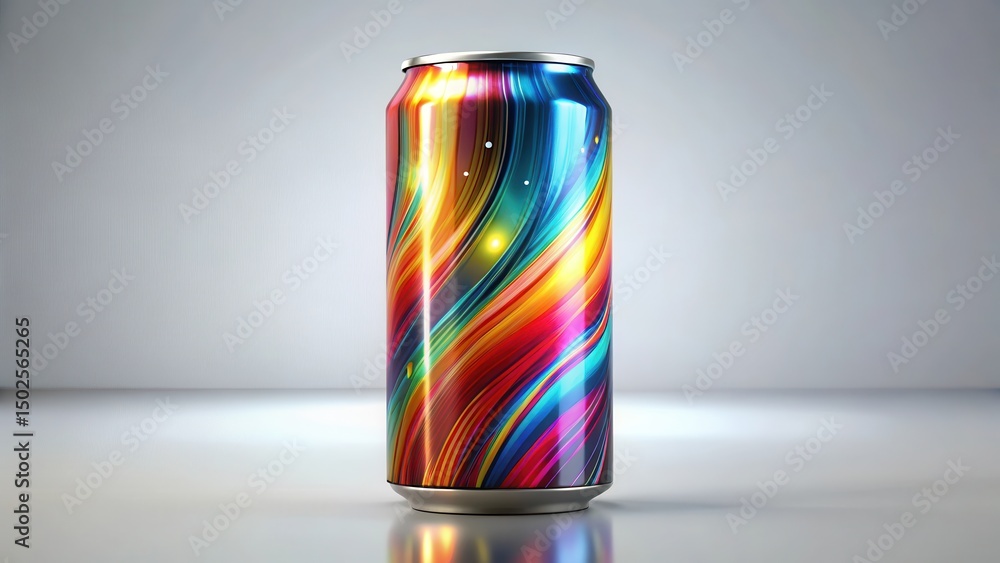 Obraz premium Sleek aluminum can with futuristic design features vibrant branding and colorful graphics , brand identity, sleek design