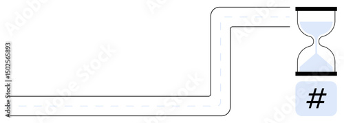Hourglass emits blue details at a curved paths end, symbolizing time, productivity, deadlines. Ideal for workflow, time management, process design, goals, productivity progress tracking simple