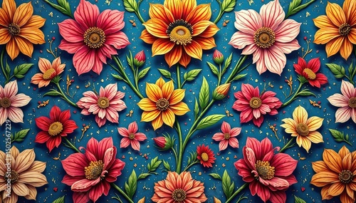 Intricate floral motifs in a continuous pattern , blossom, elegant, bloom