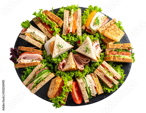 A platter of sandwiches isolated on a transparent background