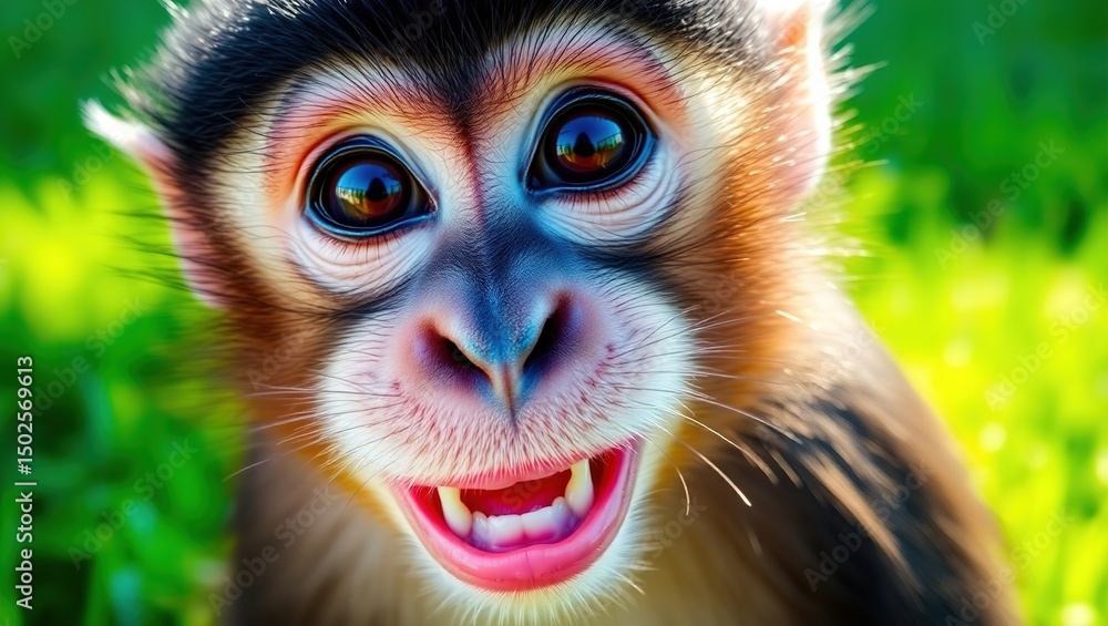 a macaque is smiling on green natural background ai a macaque is smiling on green natural background ai