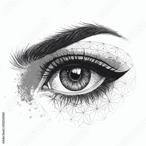 Realistic Eye with Eyelashes and Makeup