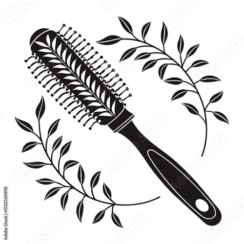 Round Hair Brush with Botanical Elements