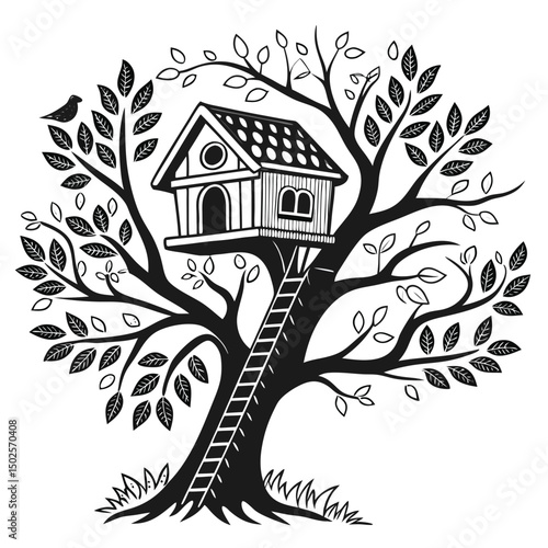 Cozy Treehouse Nestled in Tree Branches