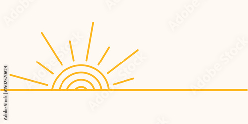 Sunset, Sunrise, Golden Rays, Simple Line Art, Minimalist Design, Yellow Sun, Bright Dawn, Horizon Line, Sun
