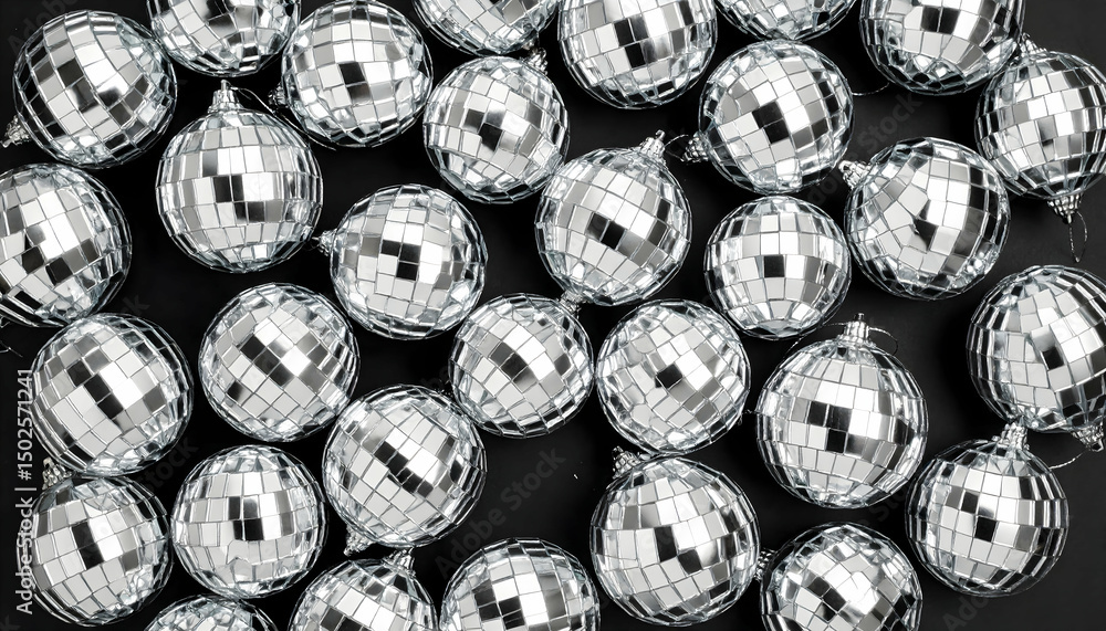 Obraz premium Silver Disco Balls on Black Background