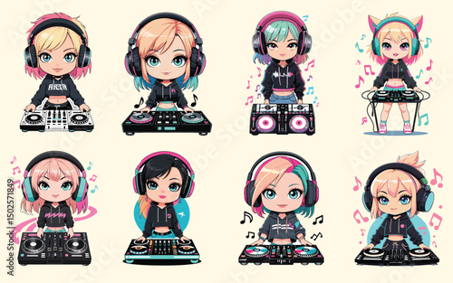 chibi professions bundle cool breakbeat dj character set