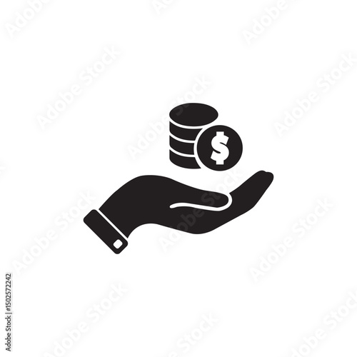 Money Icon Vector. Payment system. Coins Dollar cent on hand Sign isolated on white background. Flat design style