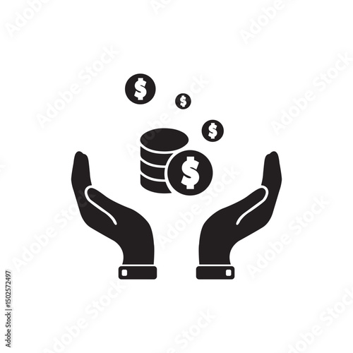 Money Icon Vector. Payment system. Coins Dollar cent on hand Sign isolated on white background. Flat design style