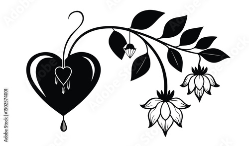 Bleeding heart and columbine flower with pendant heart design