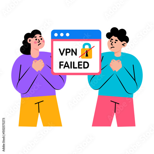 A flat style illustration showing a vpn failed connection