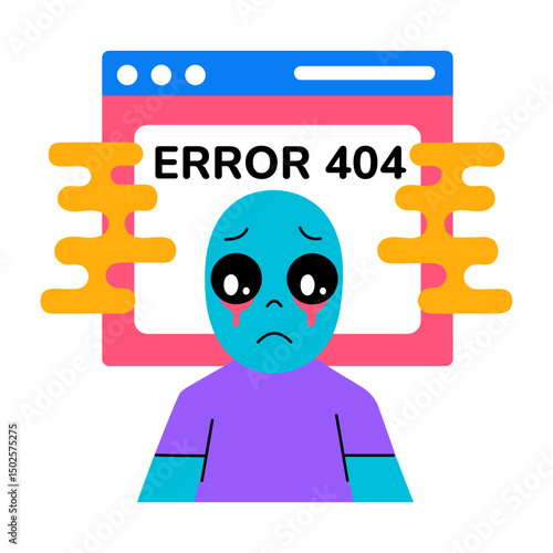 A flat style illustration showing a digital 404 error 