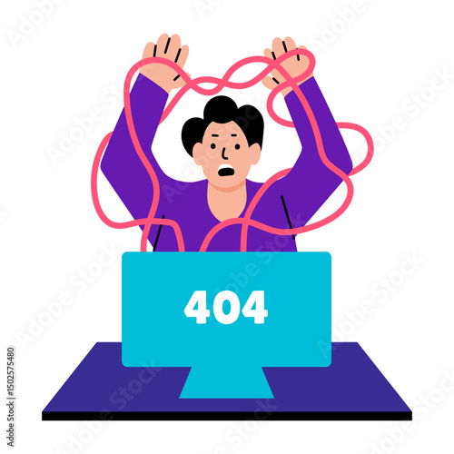 Flat style illustration showing tangled cords of a system