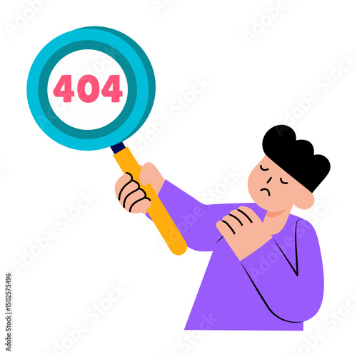 Flat style illustration showing a character doing error search