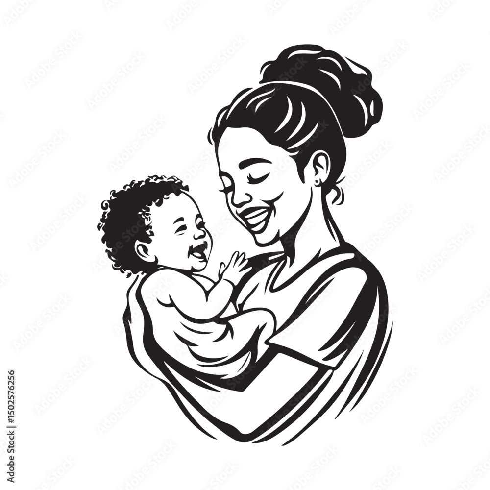 Mother Holding Baby Smiling Stock Illustrations vector isolated on white background. Mother Holding Baby Smiling Stock Illustrations vector isolated on white background.