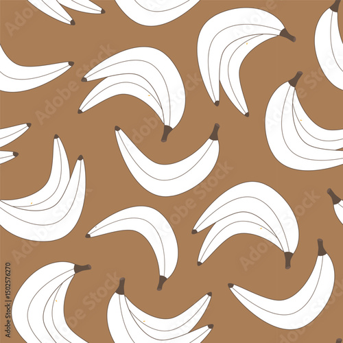 Banana outlines vector seamless pattern on brown background. Clean chocolate banana background with fun tropical vibe.