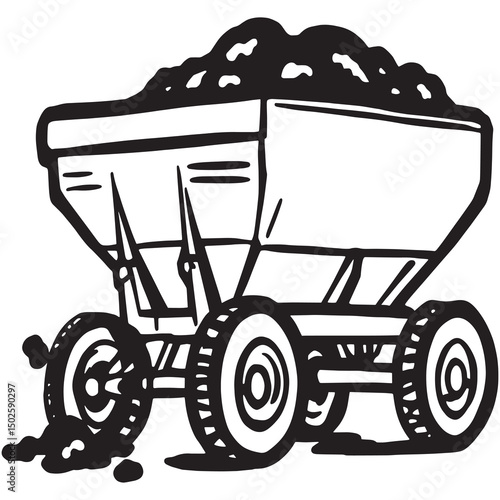 manure spreader farm equipment vector line art illustration