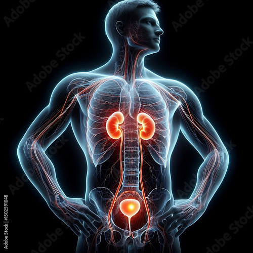 Human kidney. Internal organs anatomy. Urinary system. Realistic 3d Vector illustration.