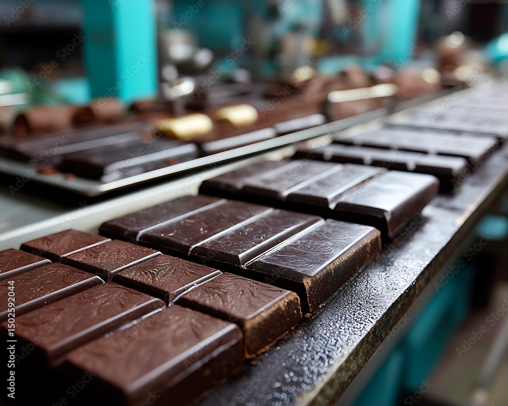 Chocolate Bars on Conveyor Belt Chocolate Bars on Conveyor Belt