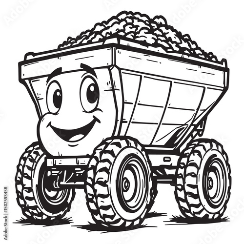clean line art illustration of manure spreader equipment