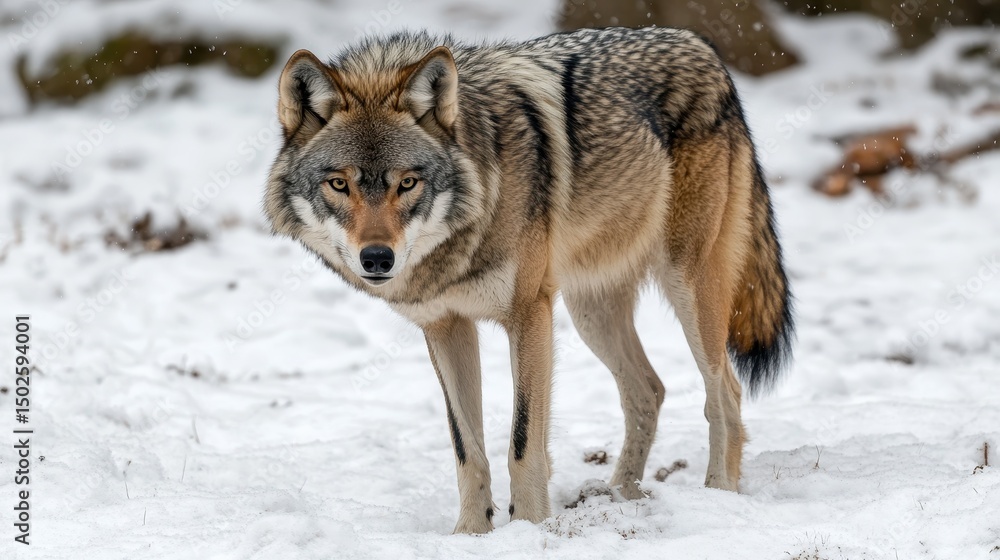 Lone Wolf Under the Moonlight: A Majestic Scene of Nature's Wild Beauty in Winter Snow Lone Wolf Under the Moonlight: A Majestic Scene of Nature's Wild Beauty in Winter Snow