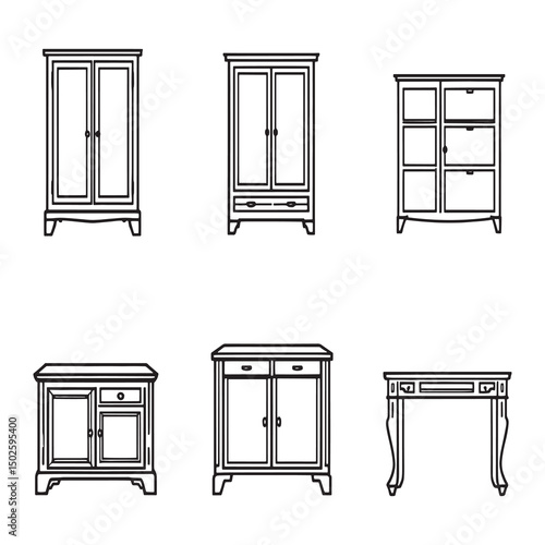 Contemporary sideboard piece linear vector art image