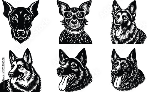 Dogs doodle vector set. Cartoon dog or puppy characters design collection with flat color in different poses. Set of funny pet animals isolated on white background
