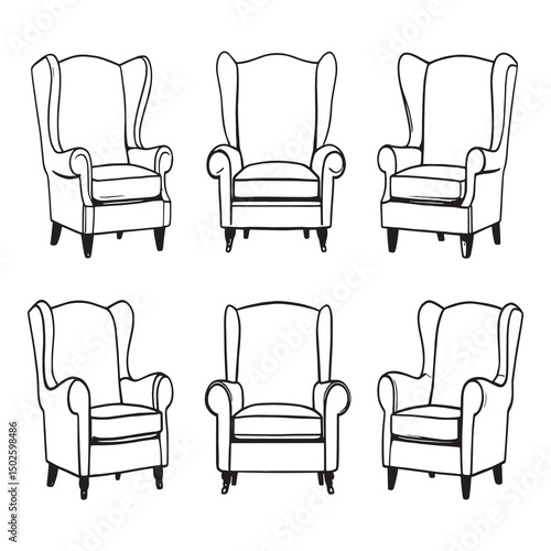 Elegant wingback chair illustration in modern line art style
