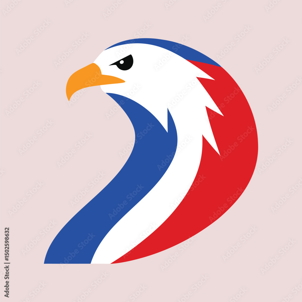 Fototapeta premium Patriotic eagle head vector illustration in red white and blue color scheme