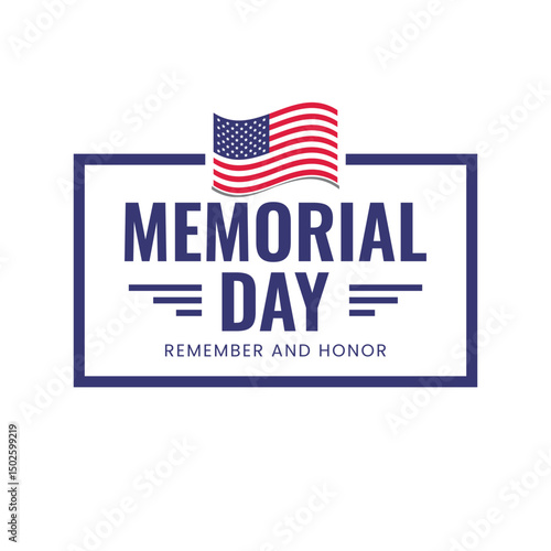 Minimalist Memorial Day text with small waving U.S. flag.