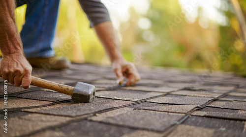 A roof repairman in a bright atmosphere