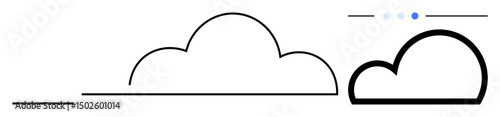Thin, minimalist black cloud outlines with subtle blue dots and straight lines. Ideal for technology, cloud storage, web services, networking, data syncing, simplicity concept, and simple landing