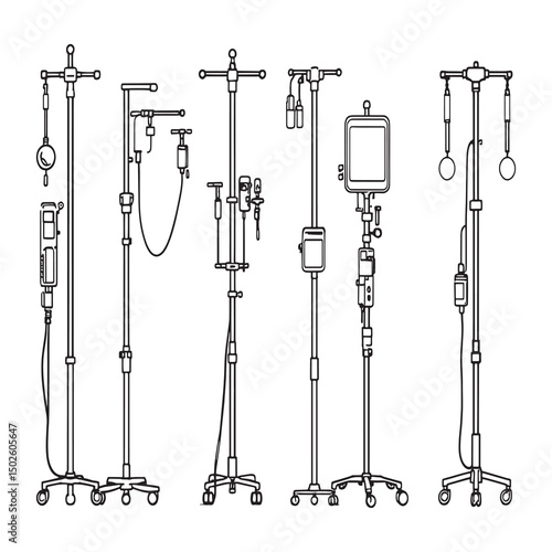 intravenous drip stand medical equipment vector illustration line art