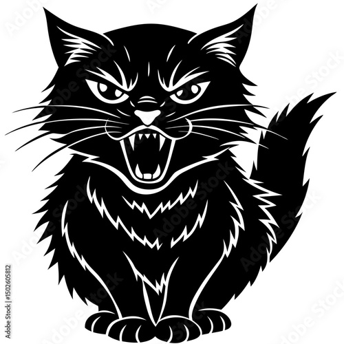 Angry Cat Silhouette On White Background