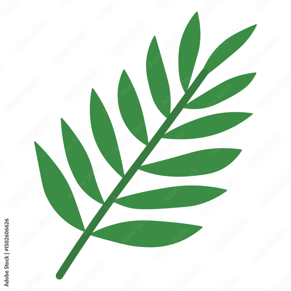 Fototapeta premium Minimalist Tropical Leaf Icon Flat Green Botanical Elements