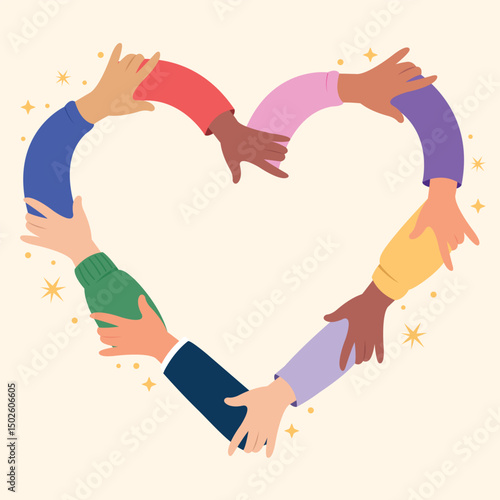 Hands holding hands with heart shape, heart in hands, Community and support or helping social concept.