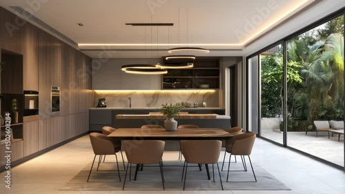 Wallpaper Mural Showcasing an Exquisite Contemporary Kitchen Design with Dining Area Integration Torontodigital.ca