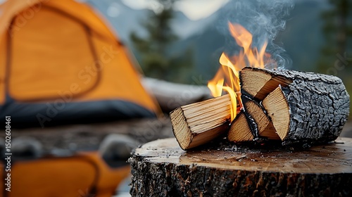 Campfire Burning Brightly in the Woods at Night