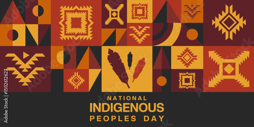 National Indigenous Peoples Day. Feathers and ornament. Suitable for posters, banners and social media. Black background.