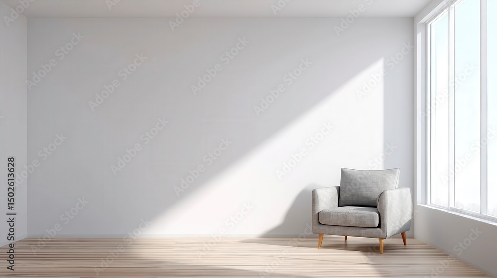 Minimalist living room corner with modern armchair and natural light. Simplicity and calm in contemporary design. Minimalist living room corner with modern armchair and natural light. Simplicity and calm in contemporary design.