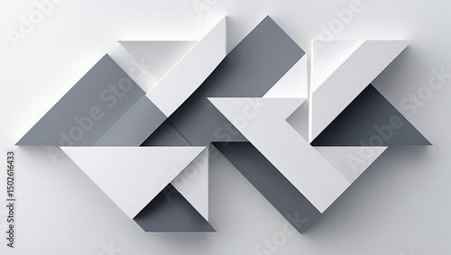 Minimalist Geometric Art Abstract Triangles Modern Design Shadows Grey White Angular Shapes Contemporary Pattern