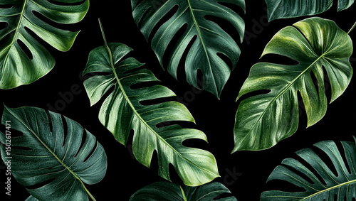 Wallpaper Mural Black background features dark tropical leaf pattern creating an eye-catching nature print. Leafy texture adds depth to botanical designs for stylish interiors. Torontodigital.ca