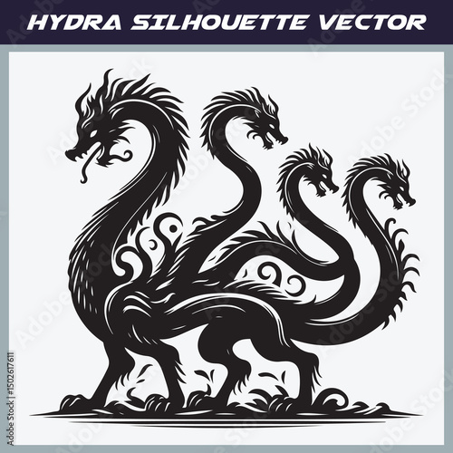 Mythical hydra silhouette vector illustration