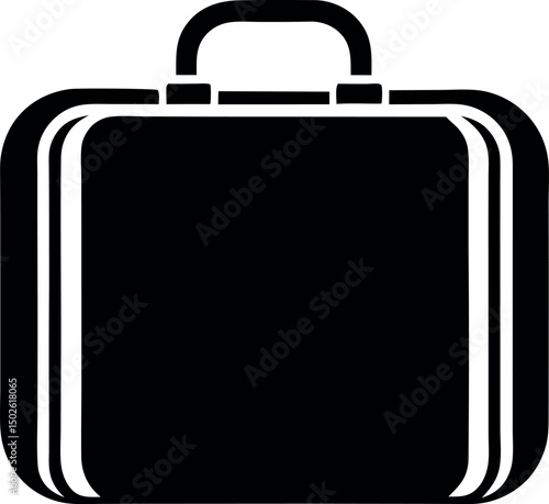 Simple black and white illustration of a classic suitcase with a handle vector silhouette